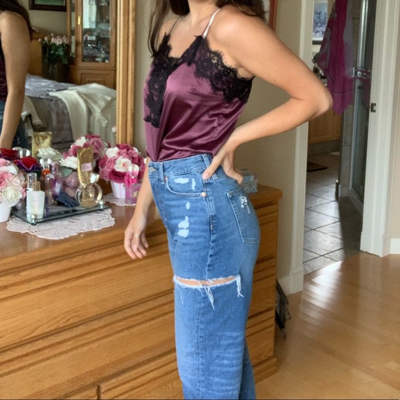 Satin purple lace tank (M) - Picture 3 of 7